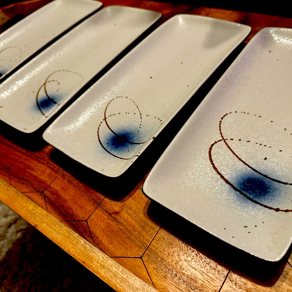 Custom Clay Dishes with hand made unique design each set of 4